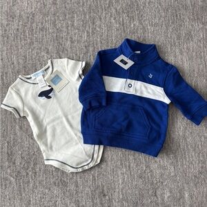 Janie and Jack Blue and White Sweatshirt and Bodysuit Set